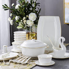 Milky White Porcelain Tableware Set Home Simplicity Combination Tableware Set of Bowls Dessert Plates Soup Plates Dinner Plates 60 Piece Set