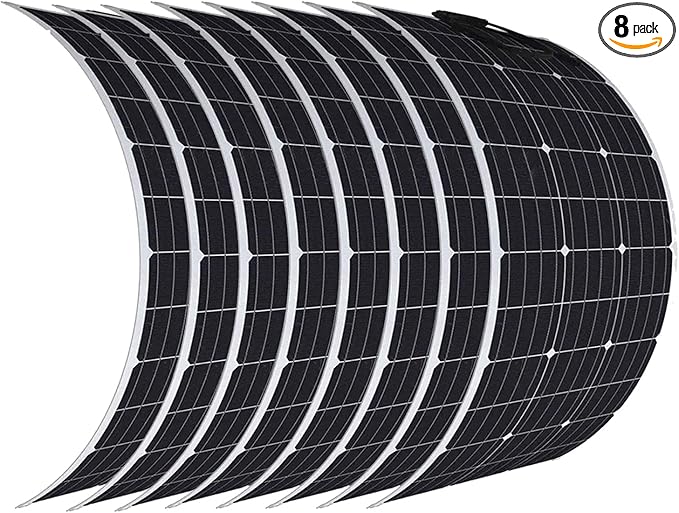 800W Flexible Solar Panels 8pcs 100 Watt 12 Volt Monocrystalline Semi-Flexible Bendable Mono Off-Grid Charger for Marine RV Cabin Van Car Roof
