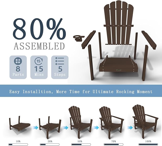 Stackable Adirondack Chair Set of 4, HDPE All-Weather Adirondack Chairs - Durable and Space Saving, Plastic Outdoor Fire Pit Chairs with Cup Holder,Brown