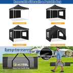 HOTEEL 10x10 Pop up Canopy Tent for Parties, Heavy Duty Easy Setup Tent with 4 Sidewalls, Outdoor Commercial Instant Gazebo for Wedding Event, with Portable Bag & Sand Bags, Black(Hexagonal Frame)