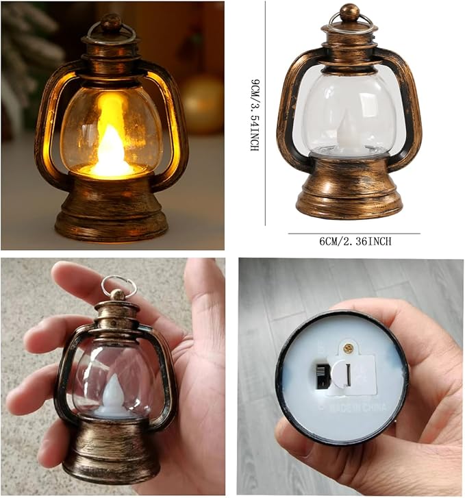 12 Pcs Mini Lanterns Decorative with LED Candle for Western Cowboy Xmas Home Decor Small Hanging Lantern Ornaments Camping Table Centerpiece Vintage Lantern Ornament