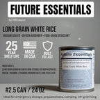 Future Essentials Long Grain White Rice – USA Grown, Uncooked White Rice with 25-Year Shelf Life – Shelf-Stable, Vacuum-Sealed Emergency Food – 24 oz #2.5 Can (Single)
