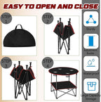 Soaoo 2 Pcs Folding Camping Table with 4 Mesh Cupholders 2 Tier Portable Folding Table Round Lightweight Fabric Compact Carrying Case Beach Table for Summer Outdoor Tailgating Fishing Hiking