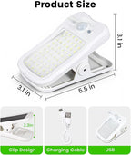 Clip on Solar Lights for Fence, 3 Modes Solar Motion Lights Outdoor Waterproof, 60LEDs 500LM Portable Security Light for Fence, Deck, Garage, Camping, USB Charging, 2 White
