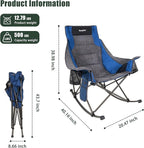 SUNNYFEEL Heated Rocking Camping Chair 2 Pack Fully Padded Patio Folding Chair Portable Oversized Outdoor Rocker High Back Lawn Recliner with Side Pocket Camp Rocker Chairs for Adults 500 LBS Blue