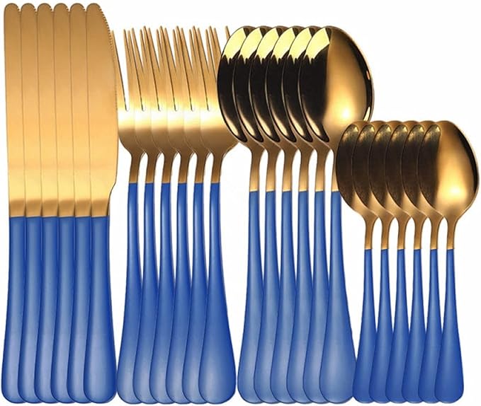 Flatware Sets Gold Cutlery Set Stainless Steel Forks Spoons Knifes Full Tableware Utensils Reusable Tableware Sets Dinnerware Set Eco Friendly Stainless Steel