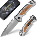 NedFoss DA169 Pocket Knife for Men Women, 4 in 1 Pocket Folding Tactical Knives, Survival Knife with Seat Belt Cutter, Glass Breaker, Bottle Opener Camping Knives, Cool Hunting knife for Men Knives, Mens Stocking Stuffers Fathers Day Gift for Dad (Grey)