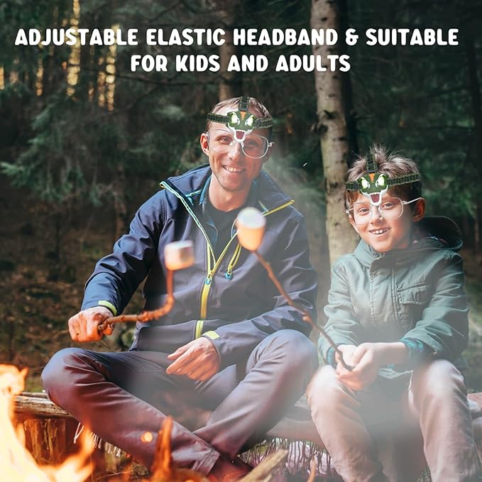 COSOOS LED Headlamp for Kids Flashlight Camping Gear, Roar & Silent Mode, Outdoor Head Lamp for Boy Girl, 3.4oz Lightweight Headlight, Birthday Gift for Kid, Battery Included