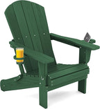 SERWALL Adirondack Chair with Cup Holders - Composite Adirondack Chairs Set of 4 HDPE Outdoor Chairs All Weather Use- Green