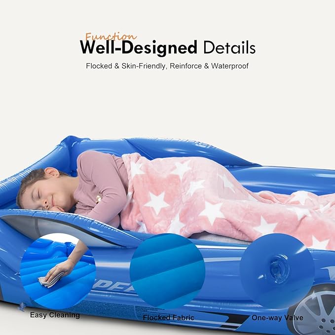 RAPTAVIS Kids Air Mattress Inflatable Toddler Travel Bed with Sides, Cot Sleeping Pad, Blue