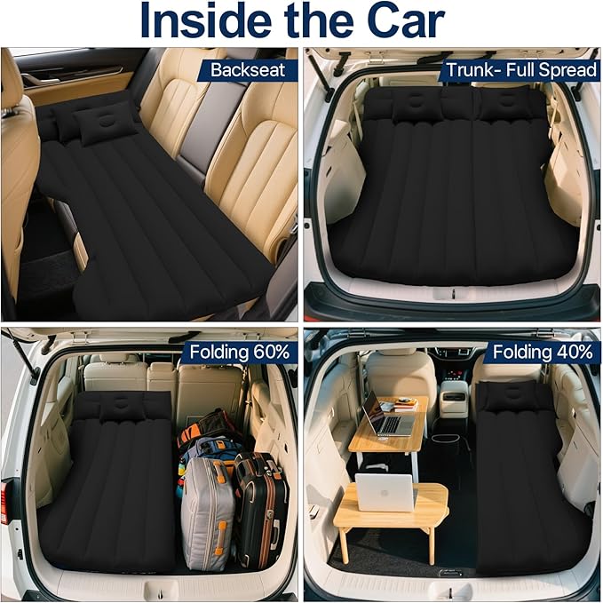 SUV Air Mattress, Car Air Mattress Compatible with Tesla Model Y, Camping Bed for Car Backseat, Inflatable Sleeping Pad with Pump, Truck Jeep Travel Bed for Camping Road Trip (Black)