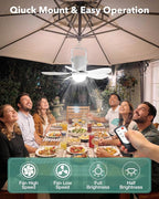 Solar Ceiling Fan Light, Battery Operated Camping Fan with Remote Contorl & 20W Portable Foldable Solar Panel, Rechargeable Gazebo Fan Light for Tent Canopy Pergola Travel