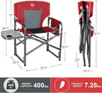 TIMBER RIDGE Lightweight Oversized Camping Chair, Aluminum Directors Chair with Side Table for Outdoor Camping, Lawn, Picnic and Fishing, Supports 400lbs, Red 2PCS
