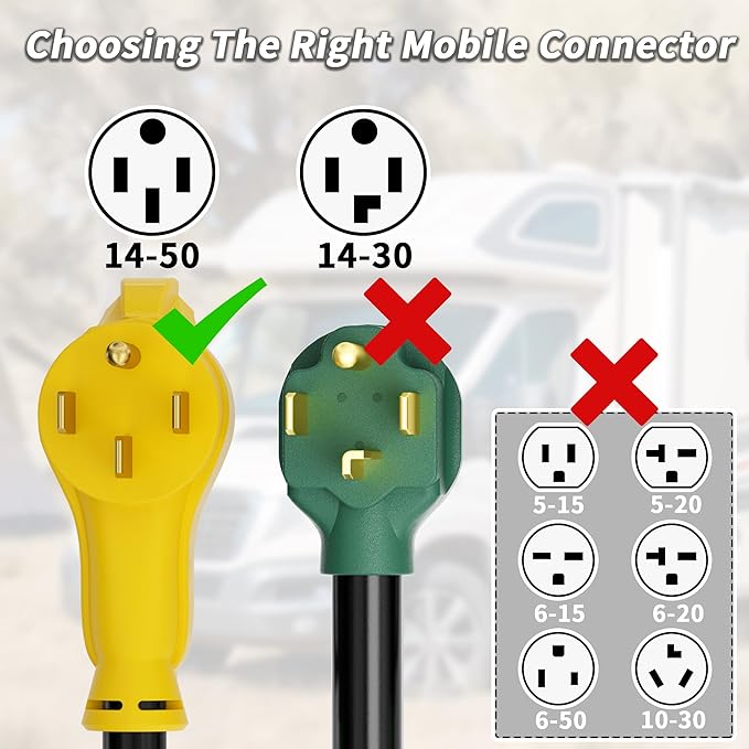 NEMA 14-50P/14-50R 30 FT 50 Amp RV/EV Extension Cord Outdoor with Grip Handle, 4 Prong Flexible Heavy Duty STW RV Power Cord Waterproof, 50A 125/250V 6250/12500W, Black-Yellow, ETL Listed