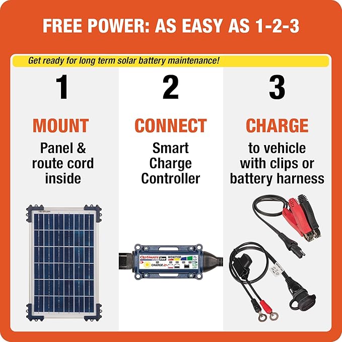 Optimate Solar Duo 10W, TM522-D1, 6-Step 12V / 12.8V 0.83A Weatherproof Solar Battery Saving Charger & maintainer