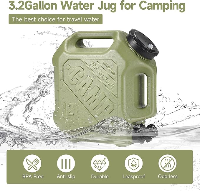 ASIEIT 3.2 Gallon Water Jug with Spigot, Portable Water Tank BPA Free, Leak-Proof Water Containers for Camping Water Storage Containers for Emergency Outdoor Hiking Picnic, Green/Black/Yellow