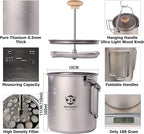 Bestargot Titanium Pot 750ml, Portable French Press | Ultralight Camping Pot for Coffee, Cooking & Survival | Compatible with Camp Stoves