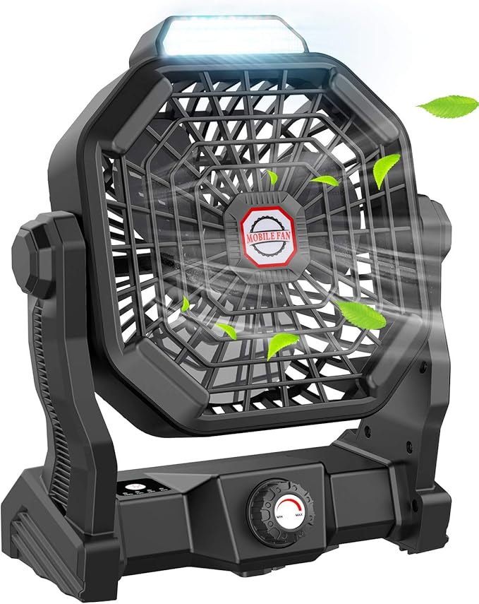Camping Fan with LED Lantern, 20000 mAh 9 Inch Portable Rechargeable Battery Powered Fan with Stepless Speed and Quiet Battery Operated for Tent, Picnic, Barbecue, Fishing, Travel, Home
