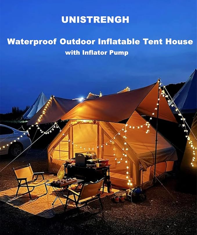UNIISTRENGH Inflatable Camping Tent, Air Glamping Quick Set Up Waterproof Pop Up Tents with Stove Jack Hole and Carry Bag