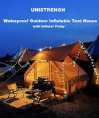 UNIISTRENGH Inflatable Camping Tent, Air Glamping Quick Set Up Waterproof Pop Up Tents with Stove Jack Hole and Carry Bag