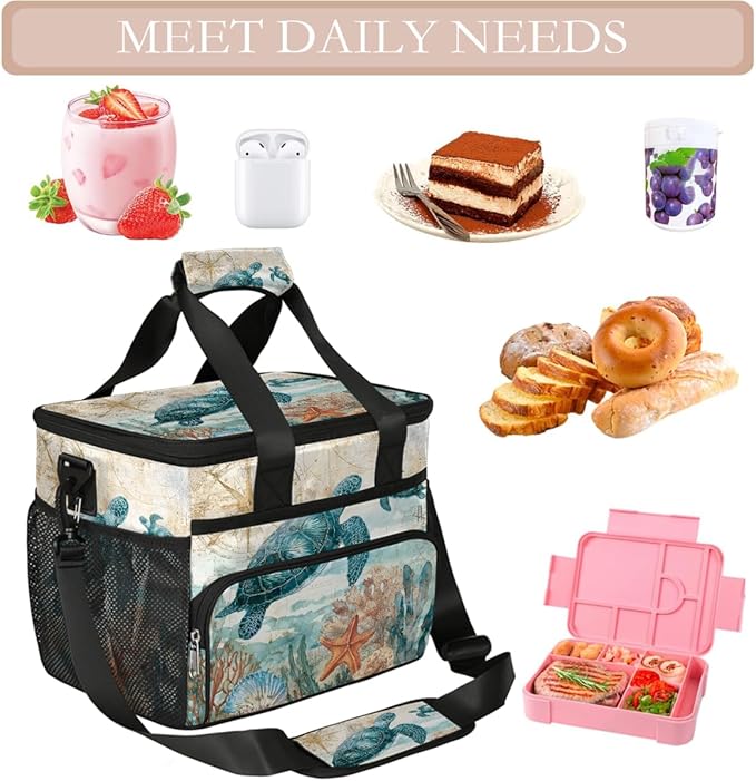 Vintage Turtle Ocean Soft Cooler Bag Insulated Lunch Box for Men & Women, Large Leakproof Lunch Bag Portable Beach Cooler for Work, Picnic, Road Trips,Fishing, Travel, Camping,A-2