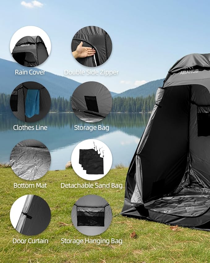 Abahub Pop Up Solar Shower Tent Kit, Portable Instant Privacy Tents with 5 Gallon Solar Shower Bag, Outdoor Changing Room for Camping, Beach