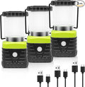 3PCS 6500K White Light LED Camping Lantern Rechargeable 1000LM, 4500mAh Power Bank, Flashlight for Hurricane Emergency, Hiking, IP44 Waterproof Lantern(Black)
