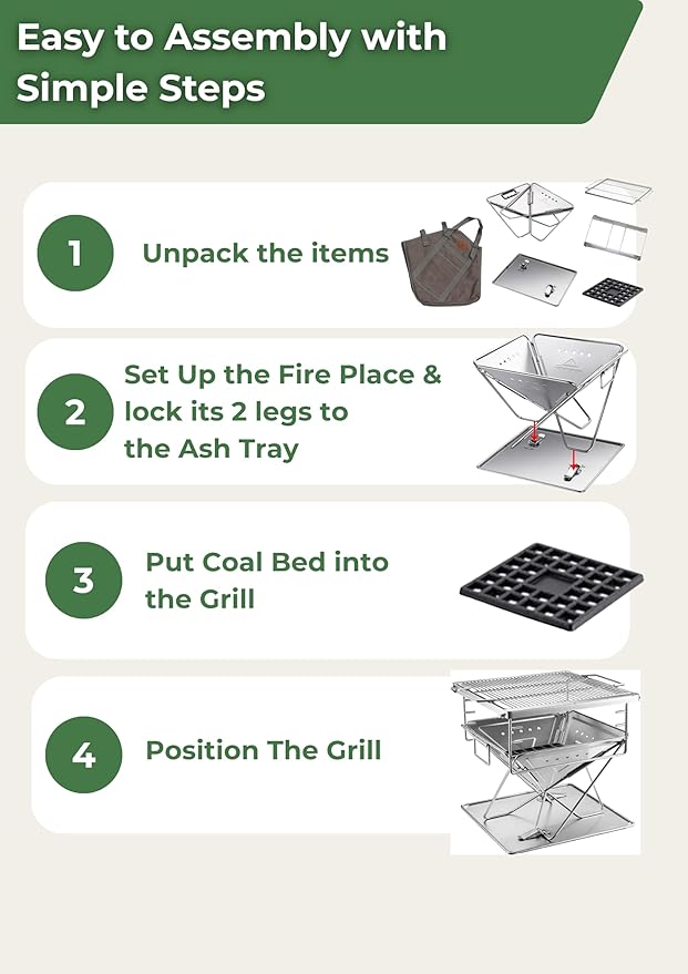 CAMPINGMOON 3 in 1 Portable Fire Pit 12 inch Foldable Stainless Steel Wood Burning Camping Stove BBQ Grill for 3 People Adjustable Height Outdoor Cooking Campfire Carry Bag included MT-035