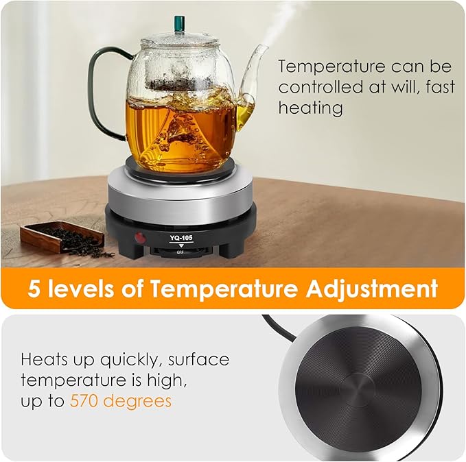 500 Watt Hot Plate, Portable 500W Electric Hot Plate, Electric Camping Stove Low Watt, Single Burner, for Milk Water Coffee Heating (US Plug）