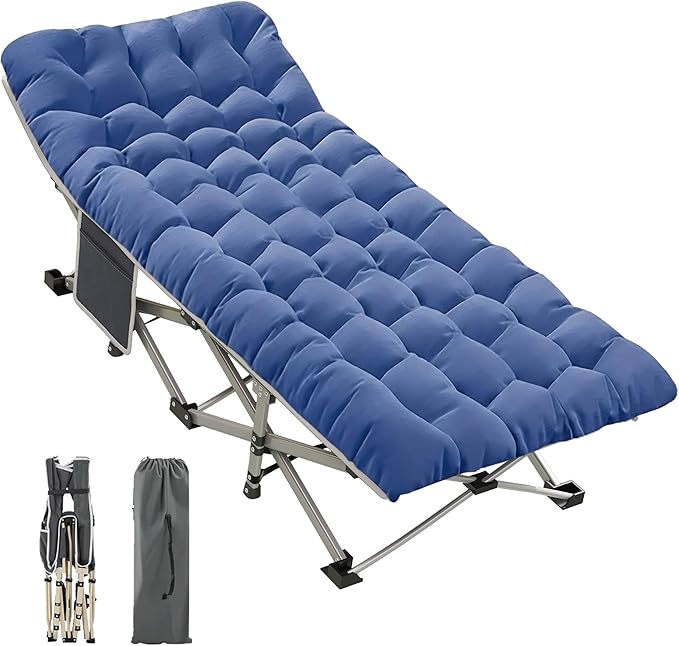 Blue Camping Cot with 2.9" Thick Mattress - Heavy Duty 600 LBS Folding Bed, 75"x28" Portable Guest Bed, Waterproof Oxford Fabric & Alloy Frame for Camping, RV, Home Emergency