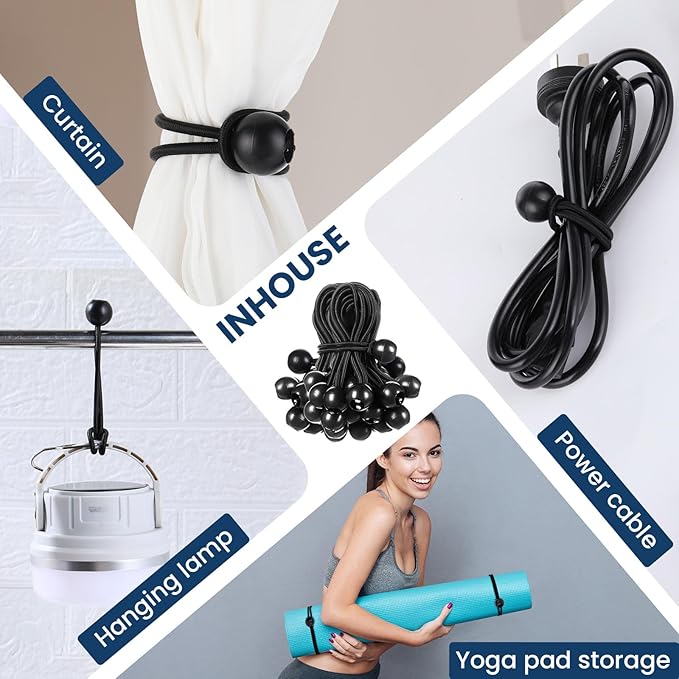 100 Pcs 9 Inch Ball Bungee Cords Tarp Tie Downs Bungee Cords with Balls Heavy Duty Outdoor Tarp Straps for Canopy Shelter Camping Cargo Tent Poles UV Resistant