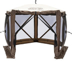 CLAM Pop Up Screen Tent, Outdoor Camping Gazebo Canopy, Adventure with Wind Panels, 9' x 9', Brown