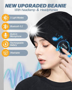 Bluetooth Beanie with Light, USB Rechargeable LED Headlamp Winter Hat, Men Women Valentine's Day Gifts