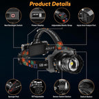 2Pack Rechargeable Headlamp Super Bright, 3000LM Motion Sensor Head Lamp with 9 Modes, Zoomable Headlamp for Adults 90° Adjustable, IPX7 Waterproof High Power Head Light for Fishing Camping