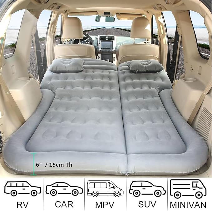 Car Air Mattress for Tesla Model X 7-Seats 2015-2023, Trunk Rear Seat Inflatable Thickened Flocking Travel Camping Bed, Air Pump 2 Pillows,Dark Green