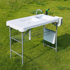 Garvee Fish Cleaning Table with Dual Sink, Portable Folding Camping Table with Foldable Faucet, Sprayer, Grid Rack & Foldable Storage Box, Outdoor Sink Station for Picnic Beach Patio