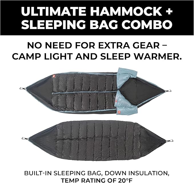 GRAND TRUNK Evolution 20 Down Hammock – Cold Weather Hammock with Integrated Sleeping Bag & Underquilt, 20°F Rated, Lightweight Camping & Backpacking Hammock