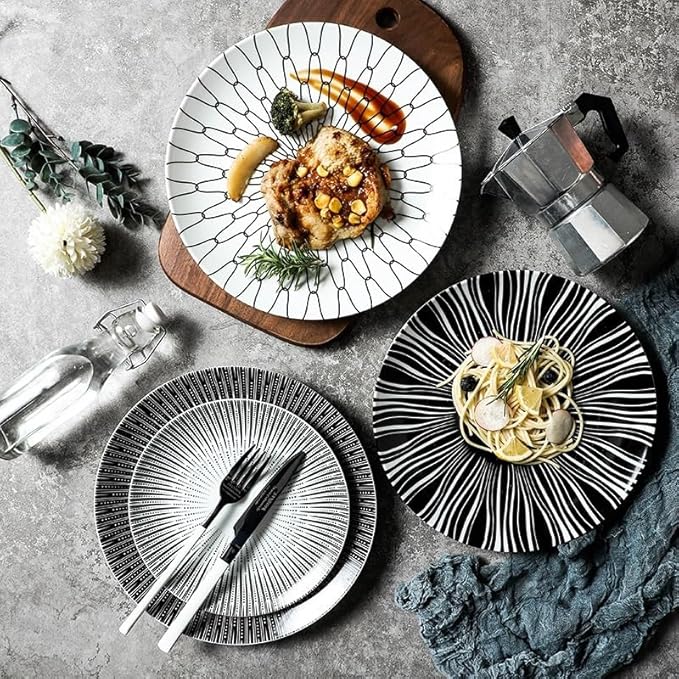 Camping Plates Creative Ceramic Dinner Plate Restaurant Round Dinner Plate Geometric Pattern Dinner Plate Kitchen Tableware Decorative Plate(E,15.3cm/6Inch)