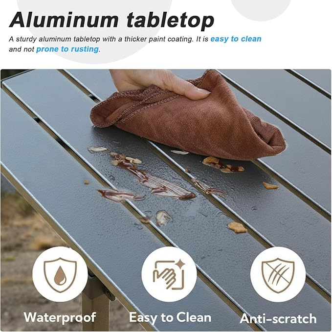 Folding Camping Table, Portable Lightweight Beach Tables for Sand Foldable, Aluminum Roll-up Folding Square Table for Outdoor Camping, Picnic, Card, Travel