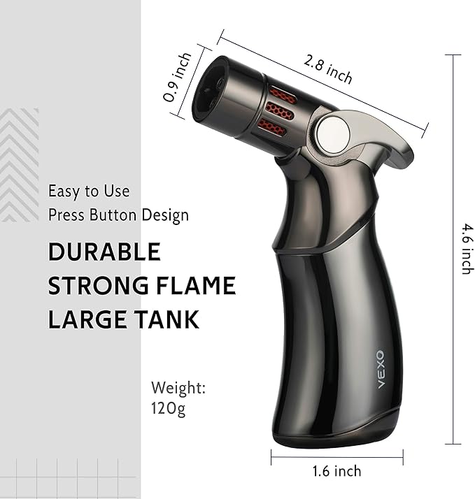 VEXO-Mini4 Torch Lighter Quad 4 Jet Flame Windproof Butane Refill Portable Lighter for Grill BBQ Candle Camping, Gift Idea (Butane NOT Included) (Black)
