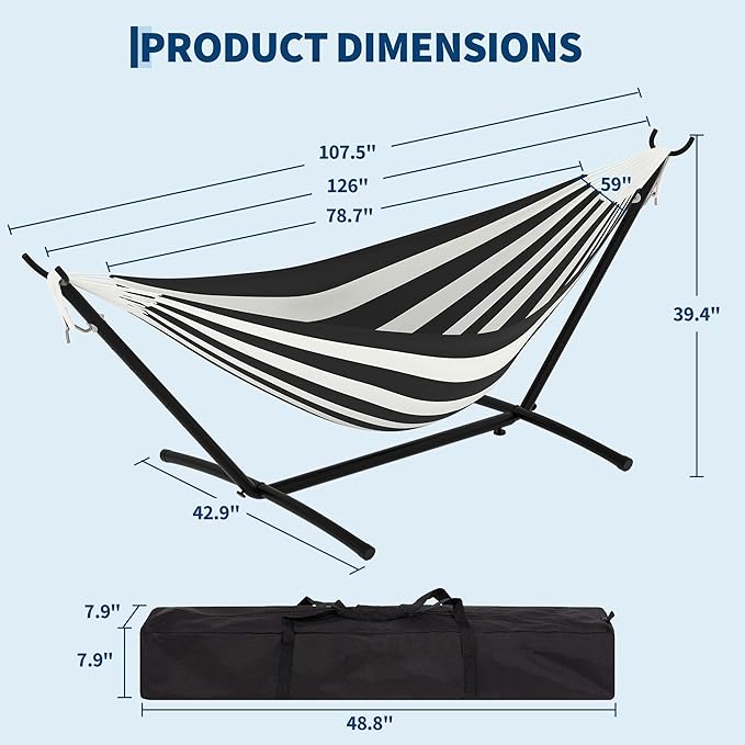 Double Hammocks with Stand for Outside, Portable Space Saving Heavy-Duty Steel Stand for Indoor Outdoor Patio with Carrying Bag, 450 lbs Capacity