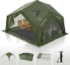 Coody Inflatable Canvas Camping Tents with Stove Jack – Premium Air Beam Family Glamping Tent, Breathable Cotton Canvas, Fast Setup Air Tent with Pump