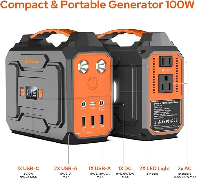 Portable Solar Power Generator with Panel, 300W Power Station with Portable Solar Panel 40W, 110V AC Outlet Camping 100W Solar Power Bank Battery Pack for Laptop Smart Device RV Outdoor Power Outage