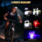 LED Headlamp Lightweight with Red Light Motion Sensor, 5 Modes USB-C Rechargeable, 6-Hour Runtime, Waterproof Headlamps for Adults Rechargeable for Camping,Running,Fishing,and Work, 2 Pack