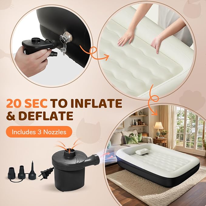 Inflatable Toddler Travel Bed - 64 Inches Portable Toddler Air Mattress with Four Safety Sides - High-Speed Pump and Carry Bag - Comfortable Mattress & Easy to Inflate and Deflate - Black