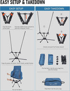 WildCall Lightweight Folding High Back Camping Chair with Head Support, Compact Beach Chair with Anti-Sinking Large Feet and Three Tilt Angles Adjustment