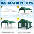 Quictent Upgraded 10x20 ft Heavy Duty Galvanized Carport - Reinforced Outdoor Garage Canopy Tent with Roll-up Ventilated Windows & Sidewalls, Weatherproof Shelter for Car, Boat, RV - Green