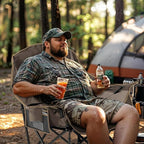Overmont Oversized XL Camping Chair for Adults - 400lbs Support Heavy-Duty Padded Folding Chair with Side Pocket Cup Holder Cooling Bag for Outdoor Sports Garden Beach Fishing Lawn - Khaki