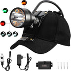 10W Coon Hunting Lights Headlamp for Coyotes Hog Predators, Rechargeable & IPX5 Waterproof, 6 Lighting Modes, 600 Lumens Bright 4-Color LED (White Red Green Amber) with Black Hunting Hat