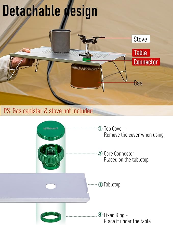WildCall Mini Solo Folding Table with Gas Connector Ultralight Compact with Carry Bag for Backpacking, Camping, Hiking, Beach